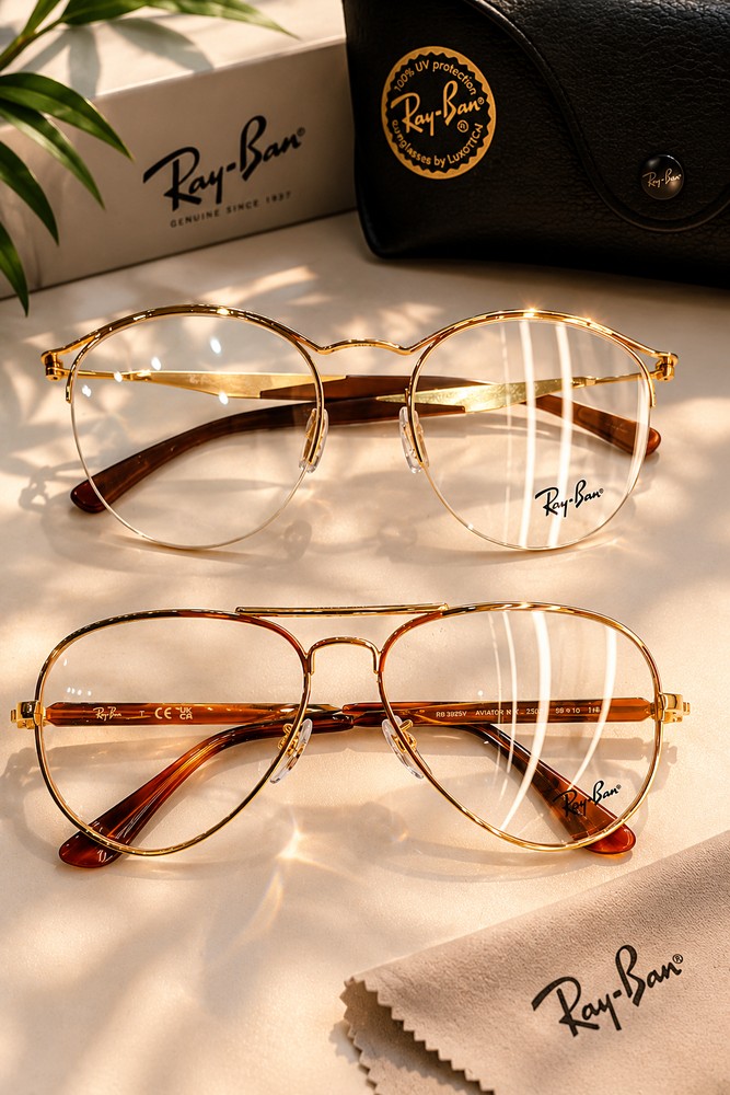 Złote i brązowe oprawy Ray-Ban